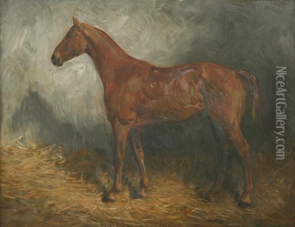 Horse In A Loosebox Oil Painting - Brian Hatton