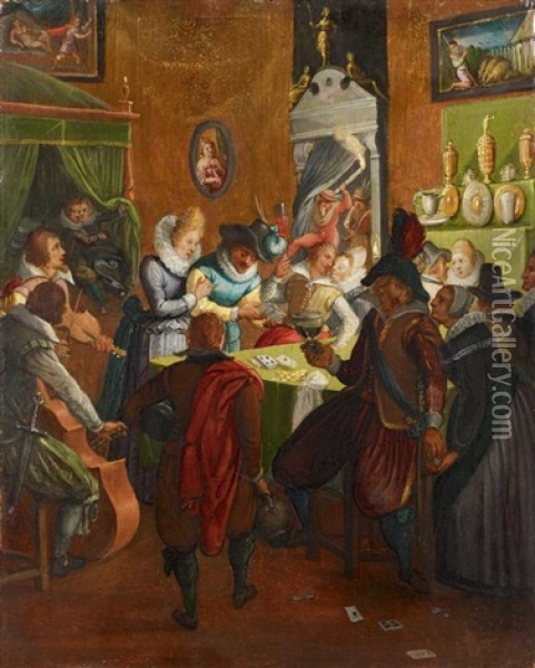 Nachtliche Gesellschaft In Einer Taverne Oil Painting - Joos van Winghe