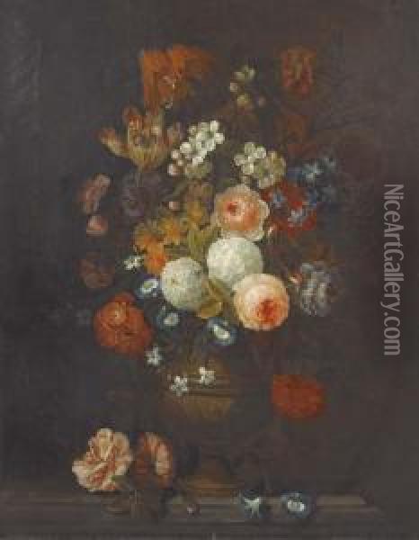 Bouquet De Fleurs Sur Un Entablement Oil Painting - Pieter Hardime