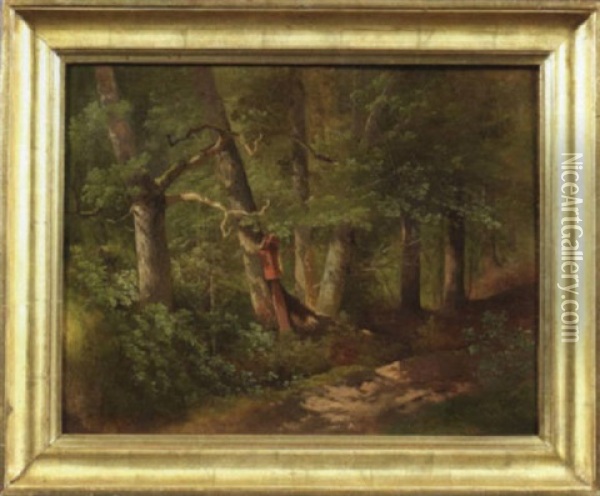 Sonnenbeschienener Waldweg Im Sommer Oil Painting - Anton Victor Steinach