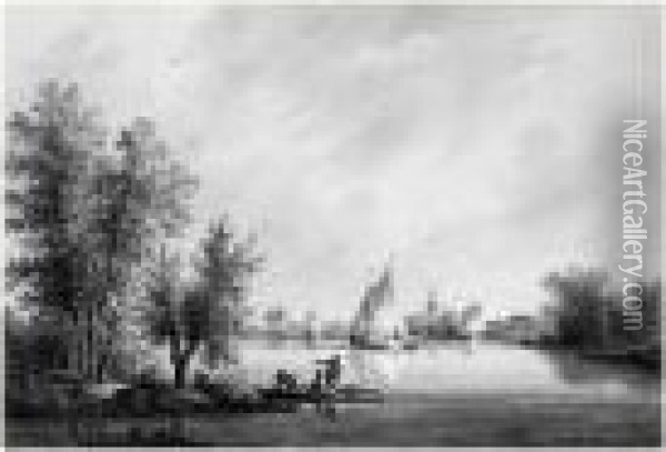 Barques Sur Une Riviere Oil Painting - Nicolaes Wicart