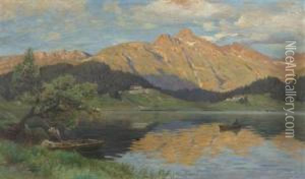 Seelandschaft Im Abendrot. Oil Painting - Franz Theodor Aerni