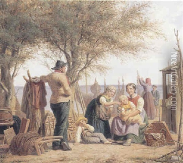 En Fiskerfamilie Oil Painting - Peter (Johann P.) Raadsig