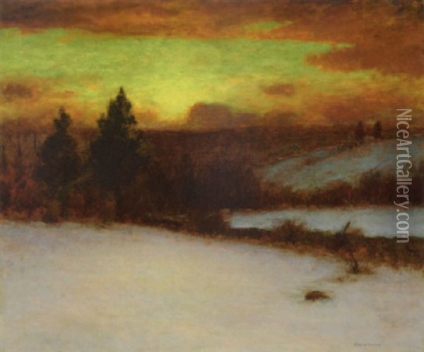 Winter Sunset Oil Painting - Bruce Crane