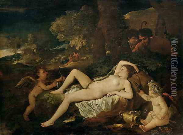 Reclining Venus with Cupid Oil Painting - Nicolas Poussin