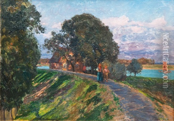 Returning Home On The Dyke Oil Painting - Friedrich Kallmorgen