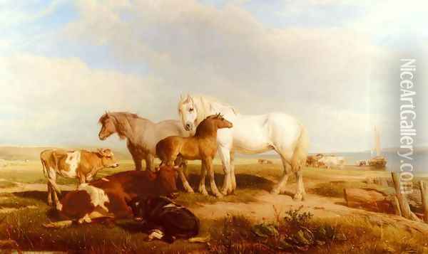 Horses And Cattle On The Shore Oil Painting - Henry Brittan Willis, R.W.S.
