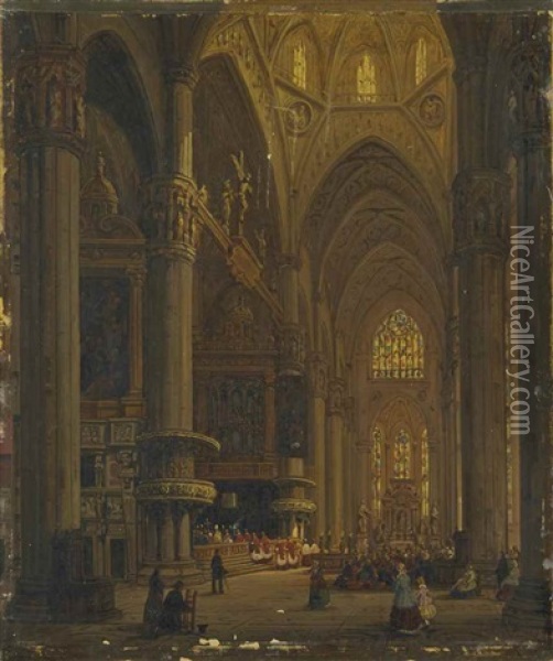Vue Du Transept Du Duomo De Milan Oil Painting - Carlo Canella
