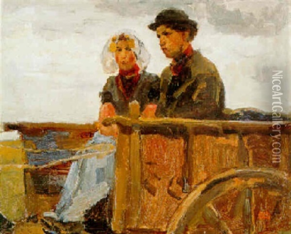 Zeeuws Paar Op De Bok Van Een Boerenkar Oil Painting - Isaac Israels