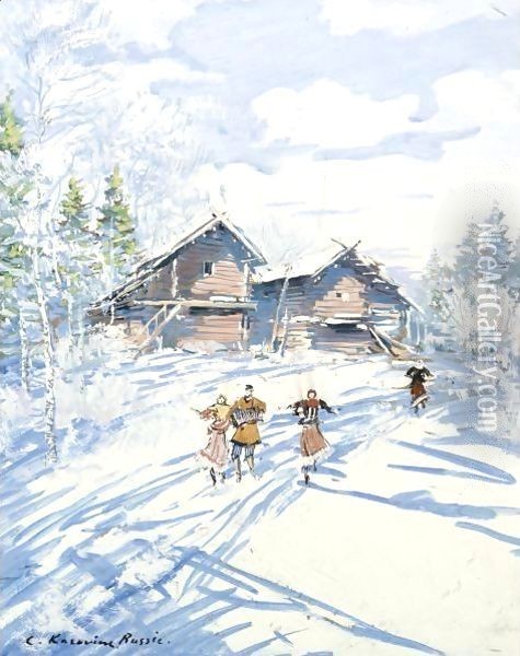 Russian Winter Scene Oil Painting - Konstantin Alexeievitch Korovin