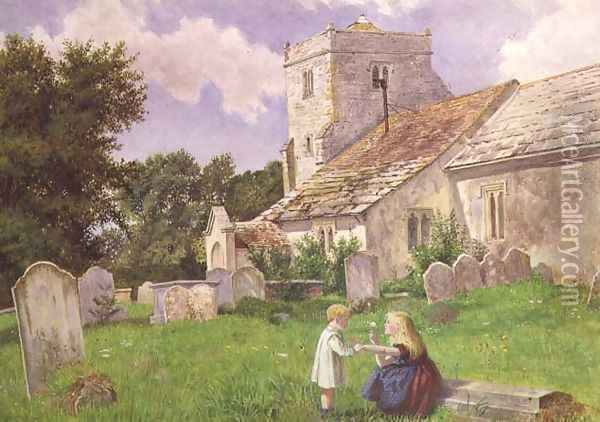 Children in a Church Yard Oil Painting - Charles Rossiter