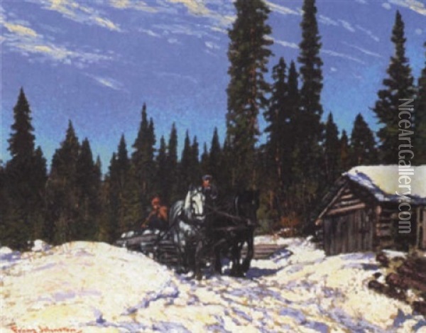 Horse And Sled Oil Painting - Francis Hans Johnston