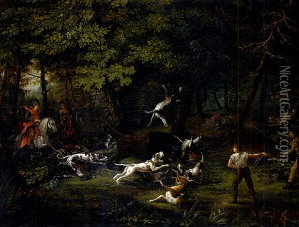 Bisonjagd Oil Painting - Johann Friedrich Seupel