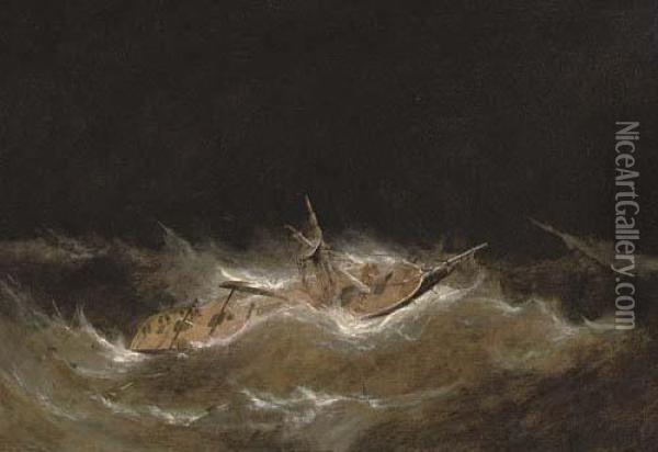 Riding Out The Gale Oil Painting - William Adolphu Knell