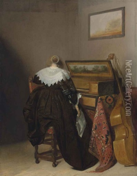 A Lady Seated At A Virginal Holding A Letter Oil Painting - Pieter Jacobs Codde