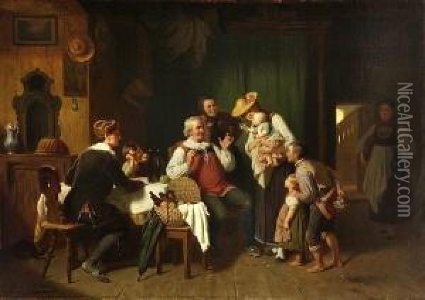 Grosvaters Geburtstag. Oil Painting - Reinhard Sebastian Zimmermann
