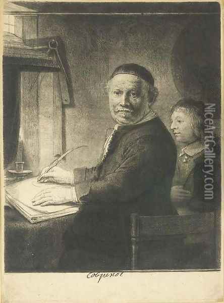 Lieven Willemsz. van Coppenol, Writing-Master Small Plate Oil Painting - Rembrandt Van Rijn