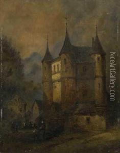 Partie In Einer Mittelalterlichen Stadt. Oil Painting - Theodor Verhas