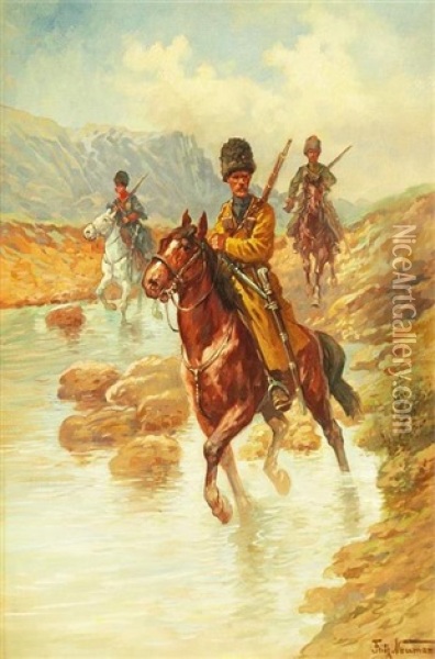 Drei Kosakenreiter Zu Pferd Oil Painting - Fritz Neumann