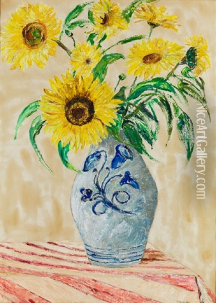 Stillleben Mit Vase Und Sonnenblumen Oil Painting - Pierre Thevenet