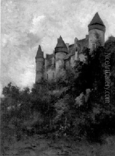 Burg An Bewaldetem Hang Oil Painting - Leon Richet