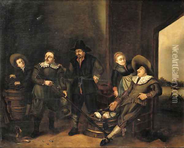 Sportsmen in a tavern after the chase Oil Painting - Gerrit van Donck