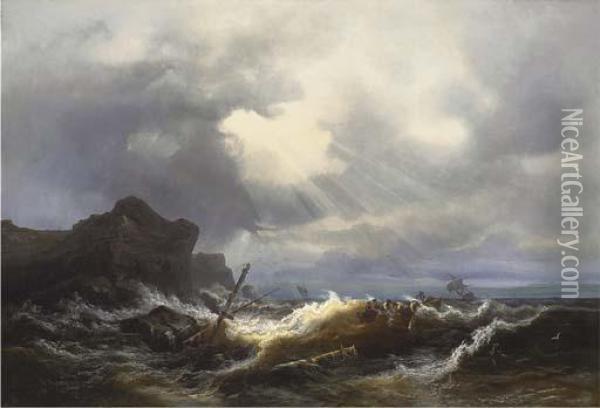 Shipwreck Off The Coast In A Stormy Sea Oil Painting - Ivan Konstantinovich Aivazovsky