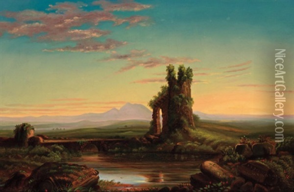 Landscape With Ruin Oil Painting - Robert Scott Duncanson