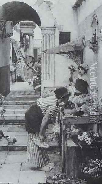 A Flower Market, Old Rome 1886 Oil Painting - John William Waterhouse