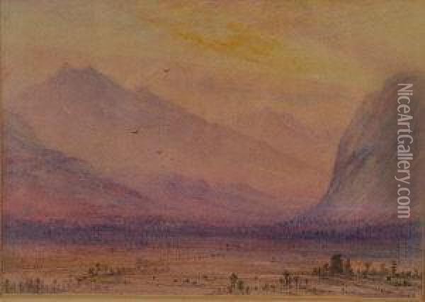 A Mountain Landscape At Sunset Oil Painting - Elijah Walton