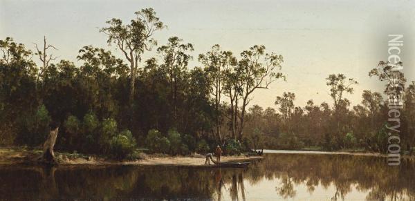 Twilight, River Goulburn, Victoria Oil Painting - Henry James Johnstone