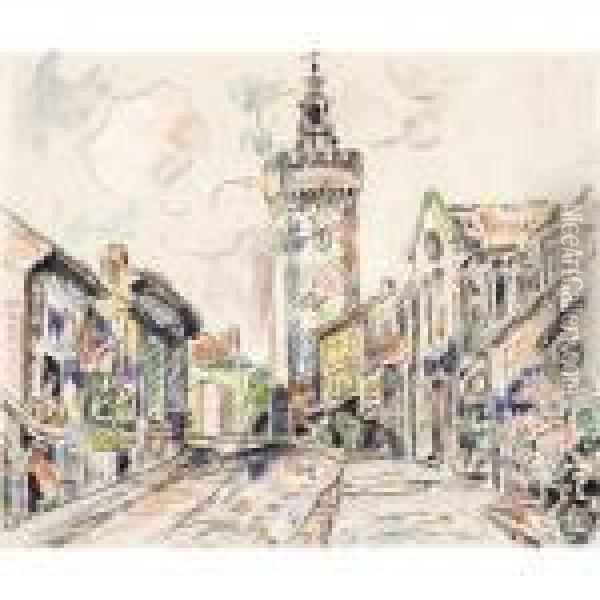 La Tour De L'horloge A Viviers Oil Painting - Paul Signac