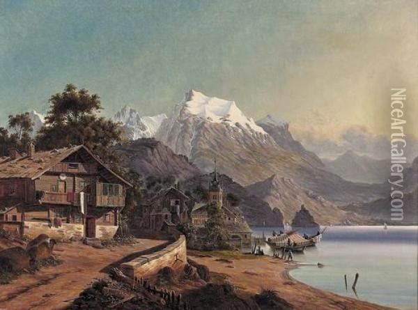 Sommerliche Seeuferpartie. Oil Painting - Karl Kaufmann