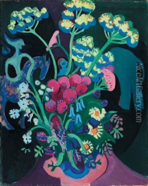 Blumen Vor Batiks Oil Painting - Ernst Ludwig Kirchner