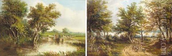 Gainsborough Lane; And Sproughton Lock Oil Painting - John Sheppard