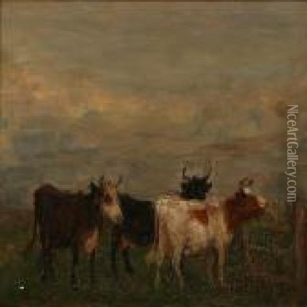 Grazing Cows Oil Painting - Otto Bache