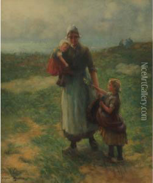 Mother And Children Oil Painting - Carl Eugene Mulertt