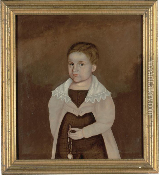 Portrait Of A Young Boy Holding A Pocket Watch Oil Painting - Aaron Dean Fletcher