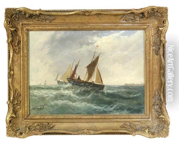 Sailing Ships In Stormy Seas  (pair) Oil Painting - William Matthew Hale