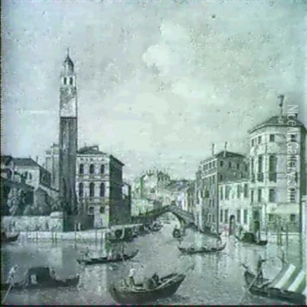 The Grand Canal, Venice; With A View Of St. Jeremia, The    Palazzo Labia And The Entrance To The Cannareggio Oil Painting - William James