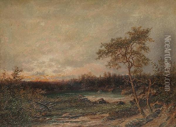 A River Landscape At Dusk Oil Painting - Theodor Martens
