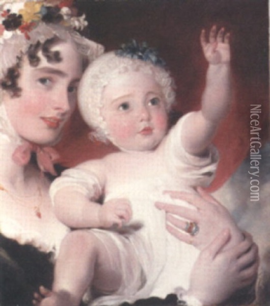 Portrait Of Priscilla Anne, Lady Burghersh, Later Countess Of Westmorland, With Her Son, The Hon. George Fane Oil Painting - Thomas Lawrence