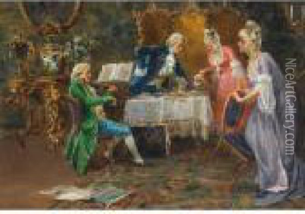 An Afternoon Tea Recital Oil Painting - Luca Postiglione