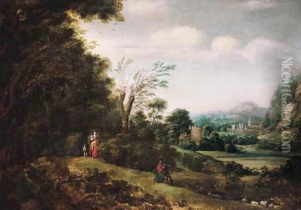 Landscape With Venus, Cupid And Adonis Oil Painting - Gilles Neyts