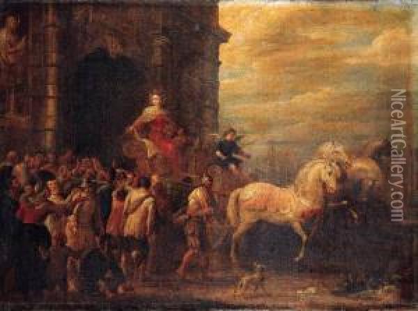 A Triumphal Procession Before A Gateway Oil Painting - Frans I Francken