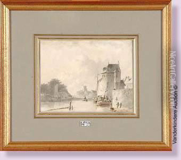 Fortification En Bord De Riviere Animee Oil Painting - Pieter Hendrik Lod. Jonxis