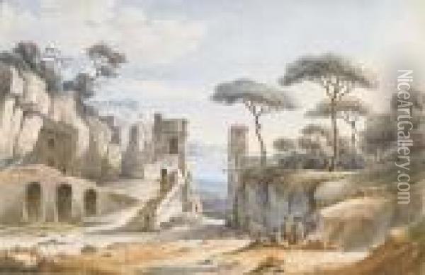 Vue De La Baie De Naples Et Du Chateau Sant'elmo Depuis Le Montposillipo Oil Painting - Victor-Jean Nicolle