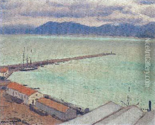 E Bougie, Trois-mats Devant La Jetee, 1925 Oil Painting - Albert Marquet