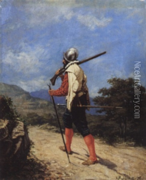 Musketier Auf Weg Marschierend Oil Painting - Emile Robellaz
