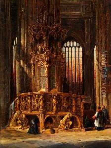 Inneres Der St. Lorenz-kirche Innurnberg Mit Dem Sakramentshauschen Von Adam Kraft Oil Painting - Henry Thomas Schafer